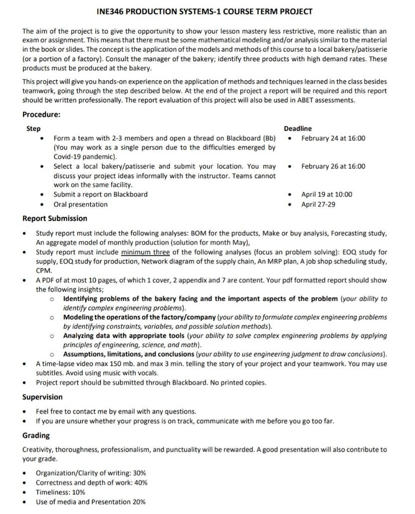 INE346 PRODUCTION SYSTEMS-1 COURSE TERM PROJECT .
