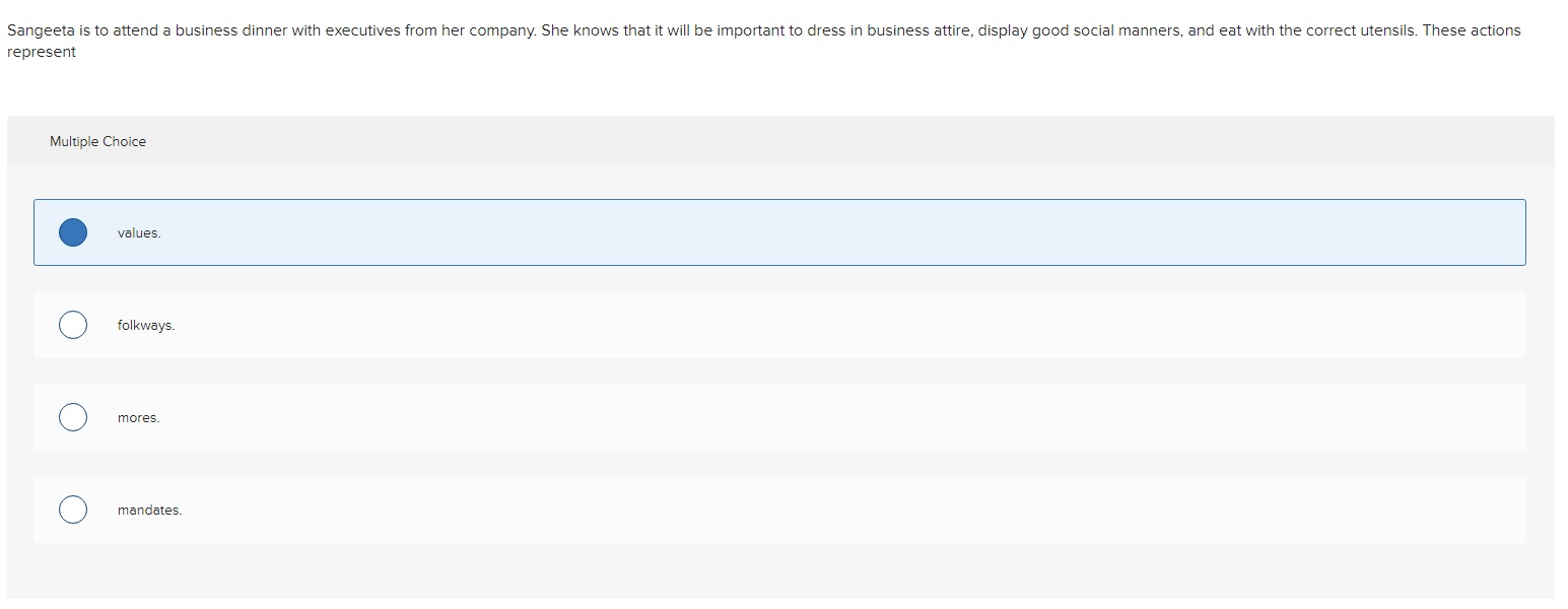 represent Multiple Choice values. folkways.