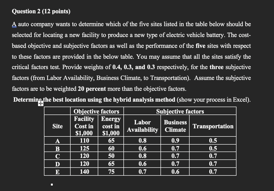 Supply Chain Engineering ***Please Use EXCEL***