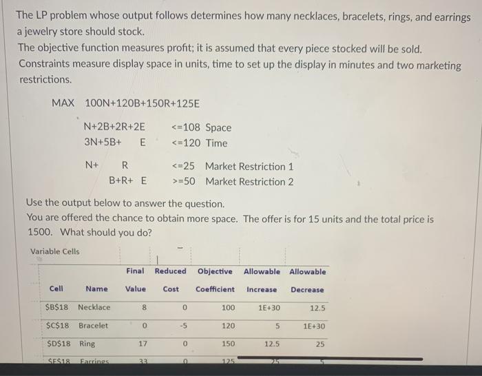 The LP problem whose output follows determines