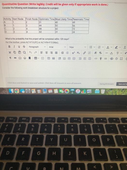 Quantitative Question (Write legibly; Credit will