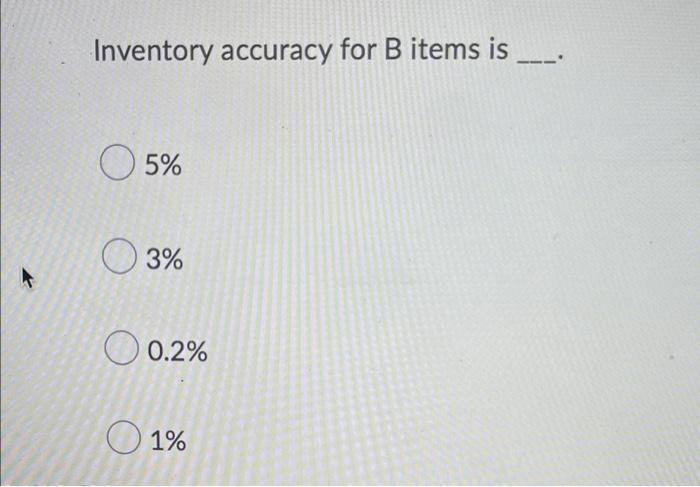 Inventory accuracy for B items is 5% 3% O 0.2% 1%