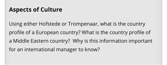 please use your own words Aspects of Culture