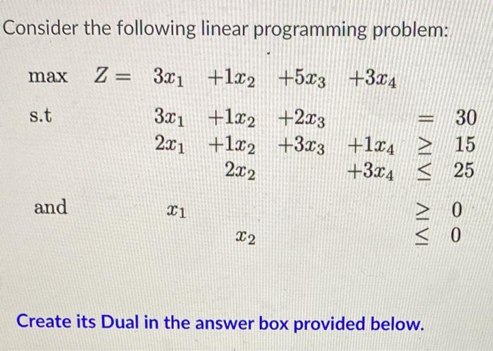 Consider the following linear programming