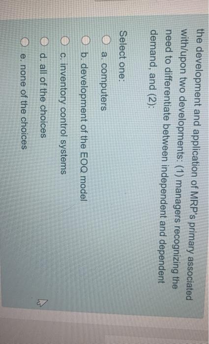 the development and application of MRP's primary