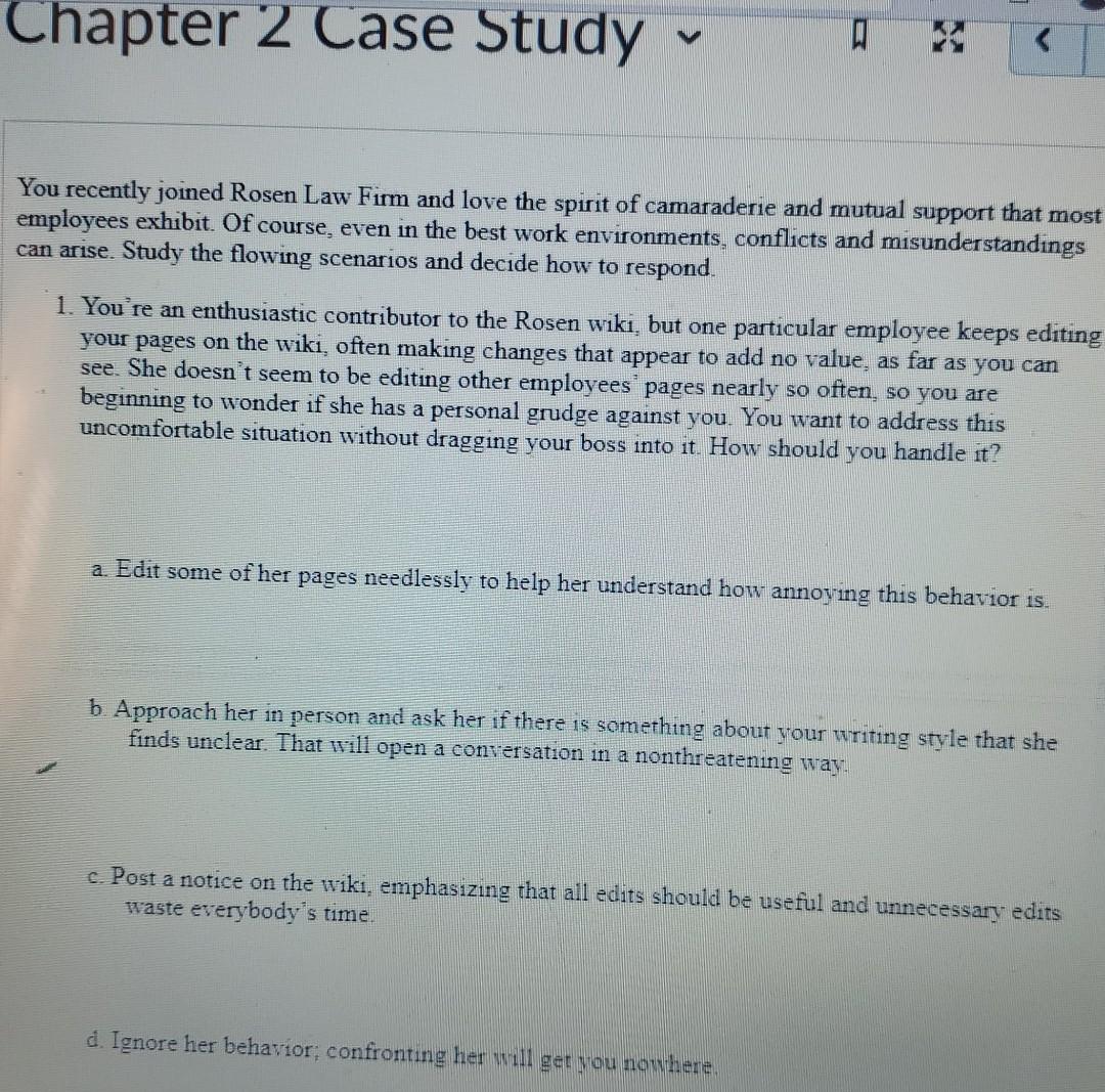 Chapter 2 Case Study You recently joined Rosen