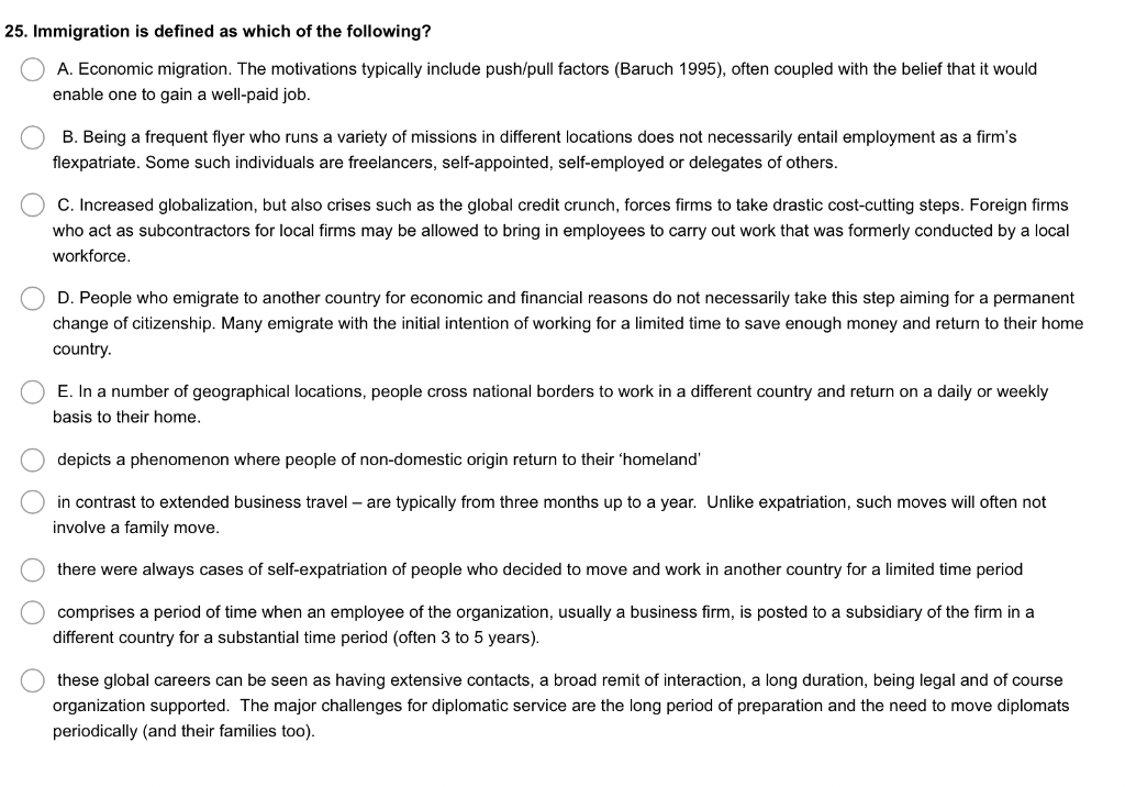 25. Immigration is defined as which of the