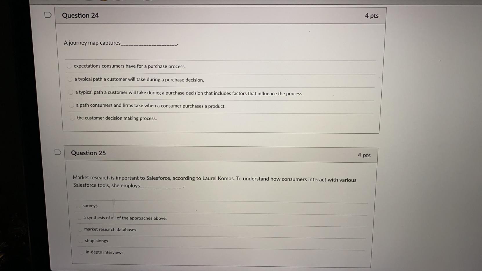 Question 24 4 pts A journey map captures