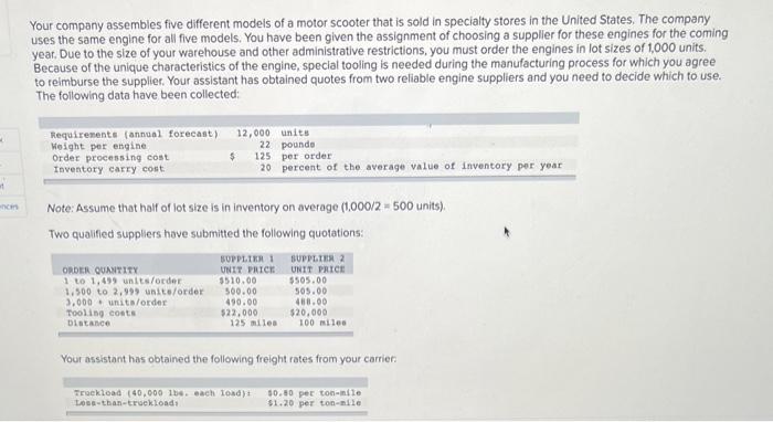 Your company assembles five different models of a