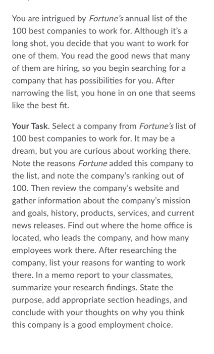 You are intrigued by Fortune's annual list of the