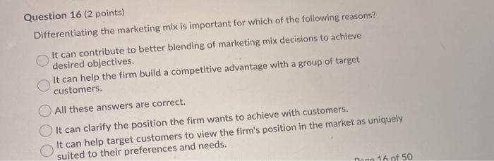 Question 16 (2 points) Differentiating the