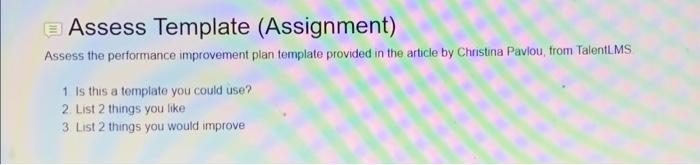 Assess Template (Assignment) Assess the