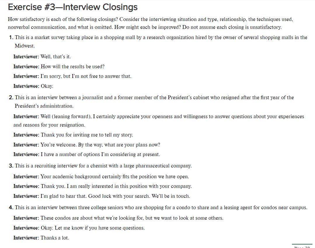 Exercise #3 - Interview Closings Exercise