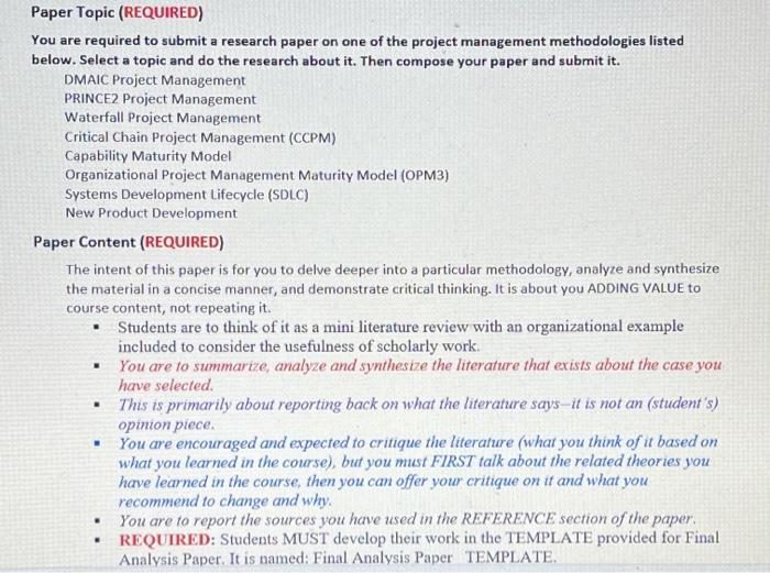 Paper Topic (REQUIRED) You are required to submit