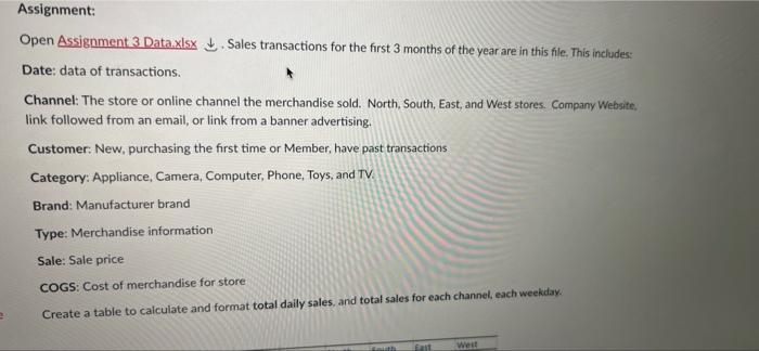 Assignment: Open Assignment 3 Data.xlsx Sales