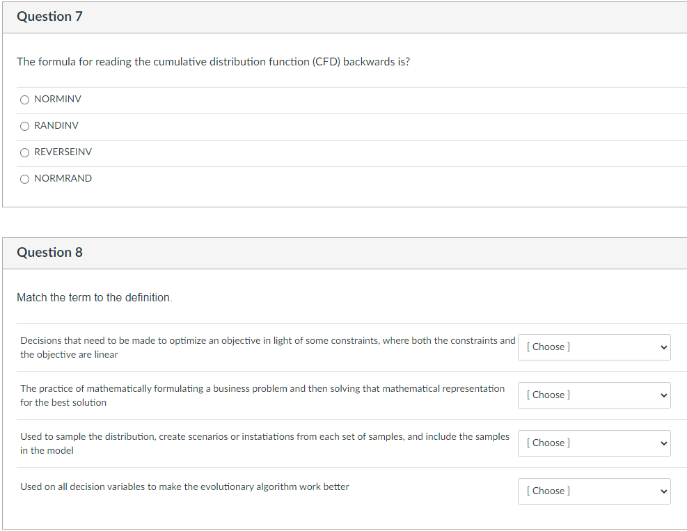 Question 7 The formula for reading the cumulative