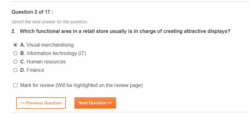 Question 2 of 17 : Select the best answer for the