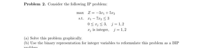 Problem 2. Consider the following IP problem: max