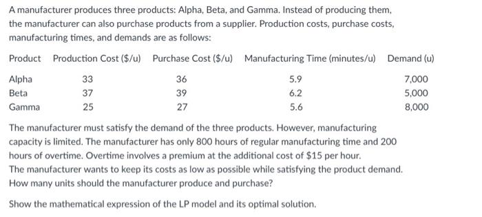 37 6.2 A manufacturer produces three products:
