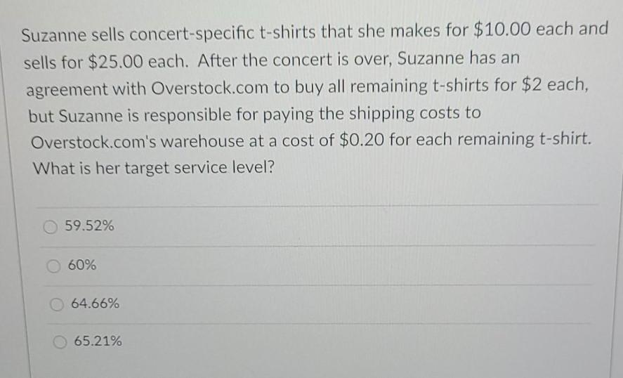 Suzanne sells concert-specific t-shirts that she