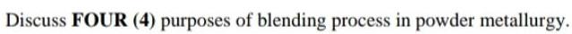 Discuss FOUR (4) purposes of blending process in