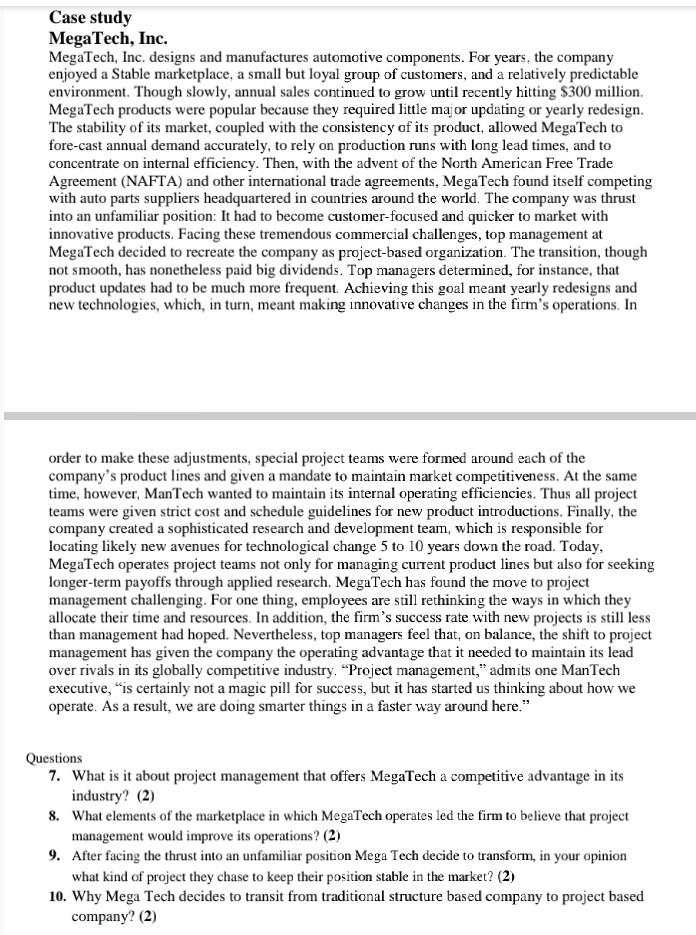 it is related to project management Case study