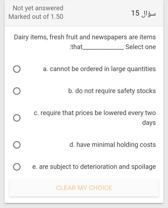 Not yet answered Marked out of 1.50 15 Dairy