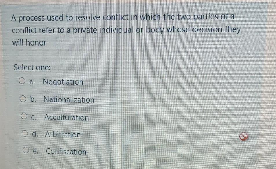 31 A process used to resolve conflict in which