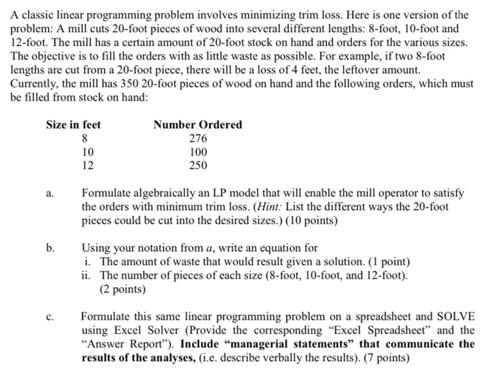 A classic linear programming problem involves