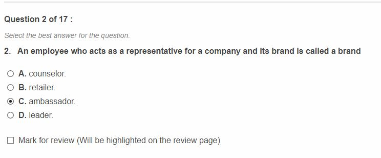 Question 2 of 17: Select the best answer for the