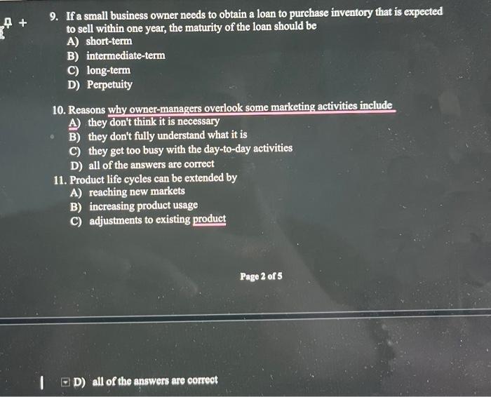 Answer please 4+ 9. If a small business owner