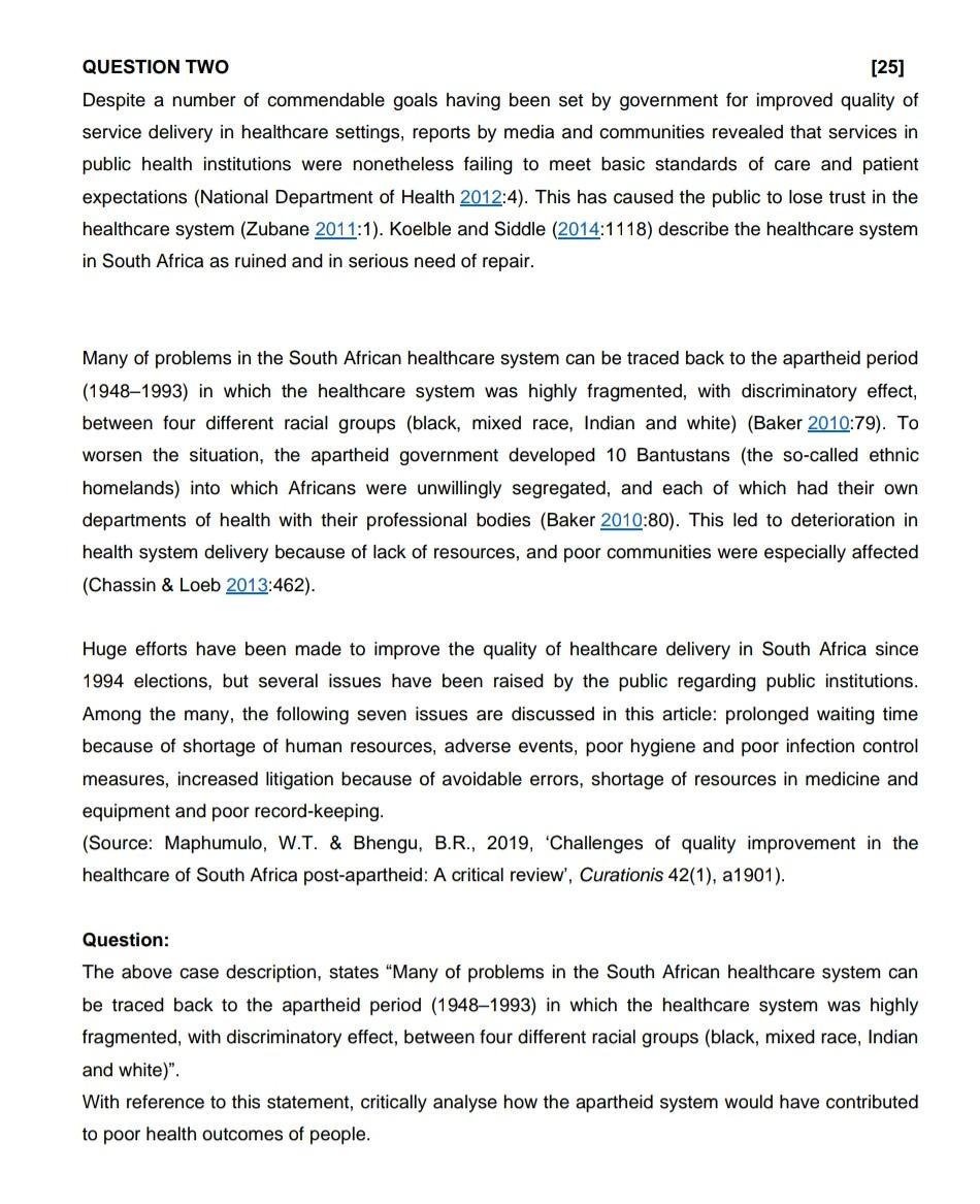 QUESTION TWO [25] Despite a number of commendable