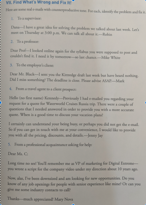 Please help me identify the problems in each