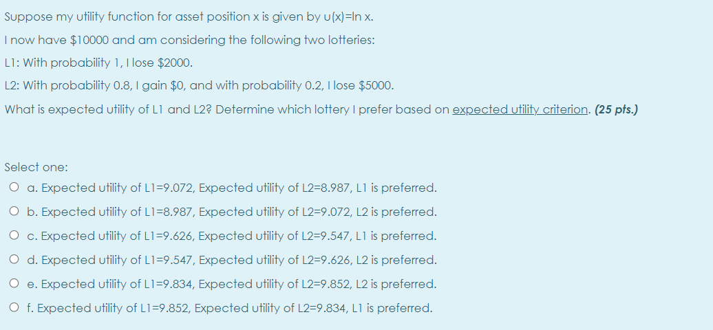 Suppose my utility function for asset position x