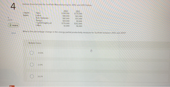 Various financial data for SunPath Manufacturing