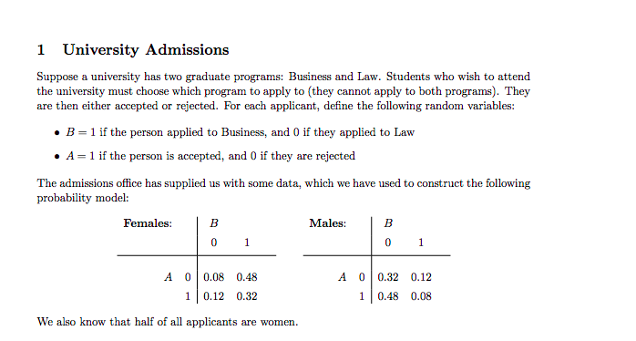 1 University Admissions Suppose a university has