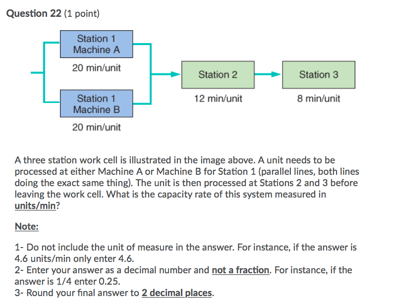 Question 22 (1 point) Station 1 Machine A 20