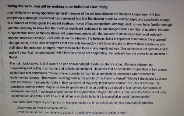 During this week, you will be working on an