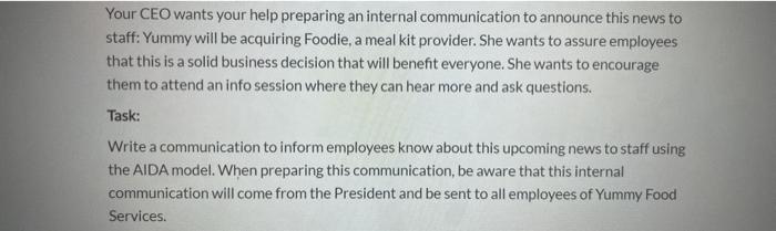 Your CEO wants your help preparing an internal