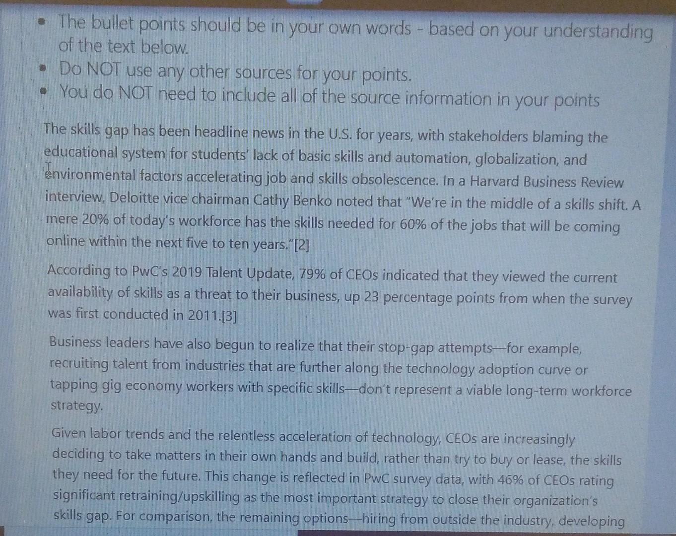 The bullet points should be in your own words -