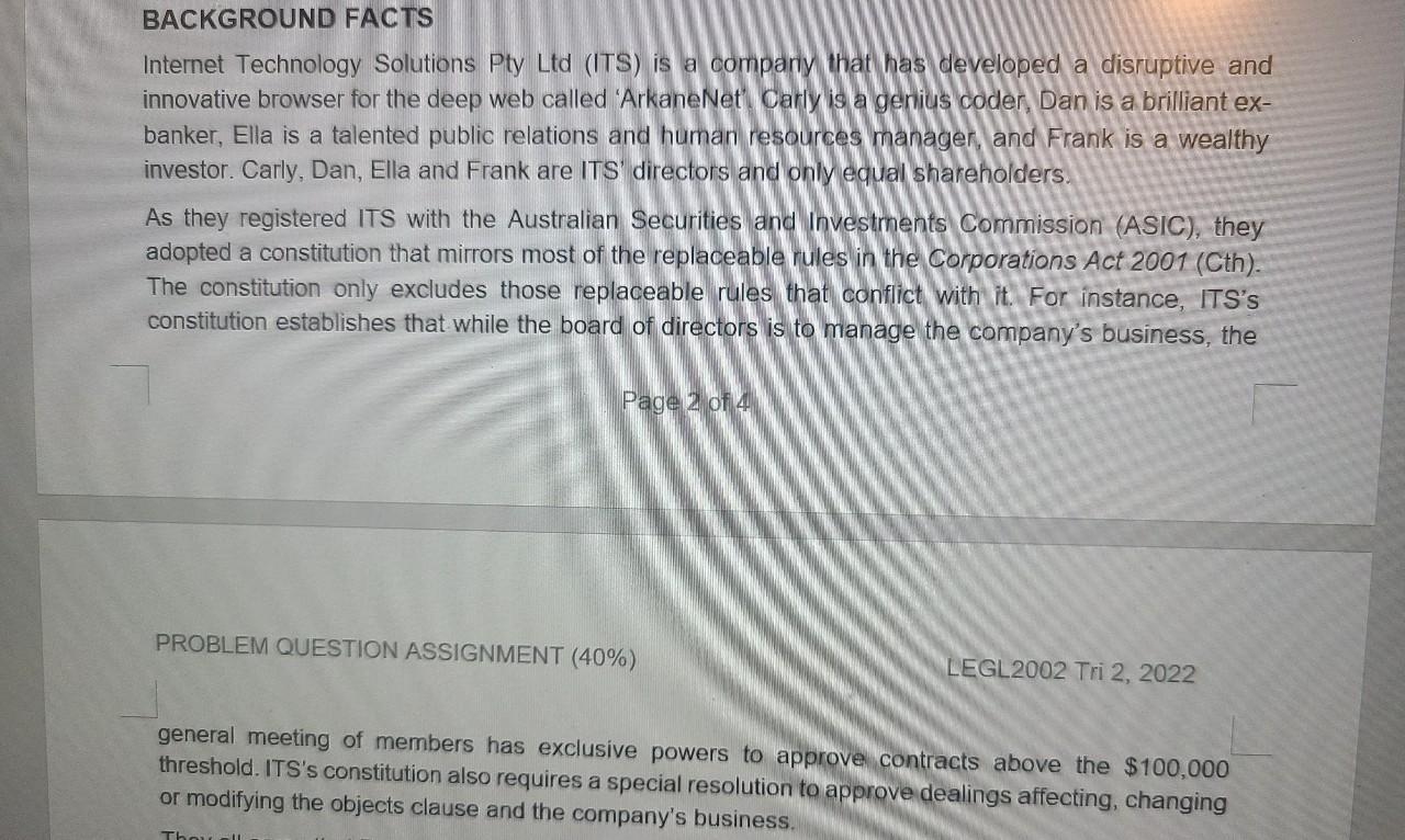 BACKGROUND FACTS Internet Technology Solutions