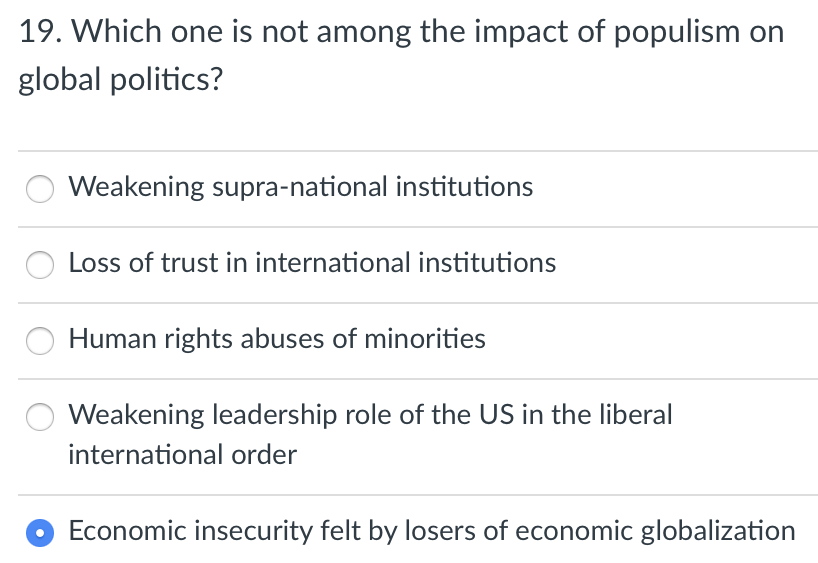 19. Which one is not among the impact of populism