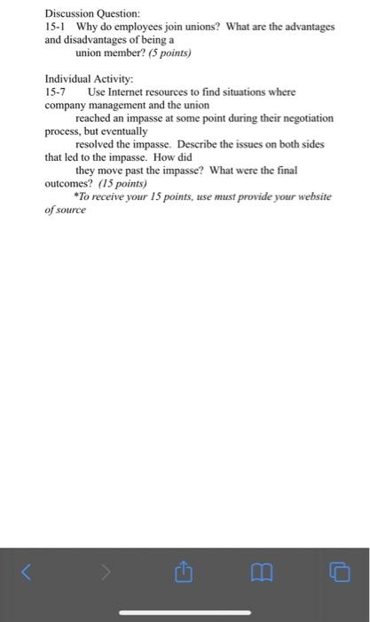 Discussion Question: 15-1 Why do employees join