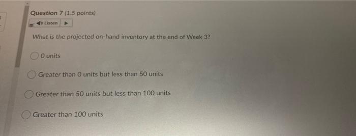 Question 6 (1.5 points) Listen Use the table