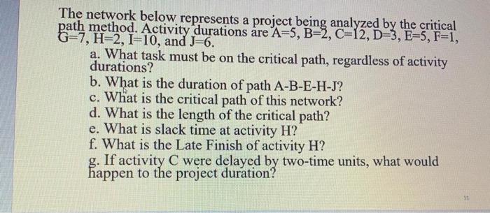 The network below represents a project being