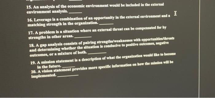 true and false questions 15. An analysis of the