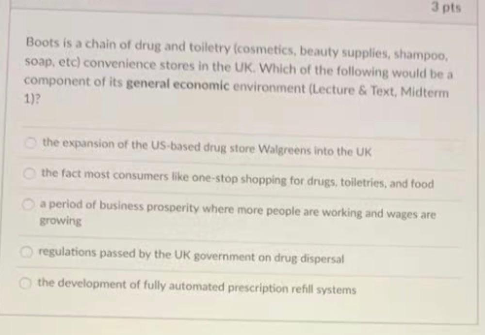 3 pts Boots is a chain of drug and toiletry