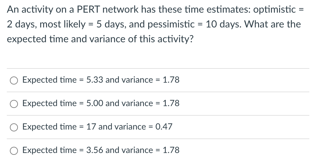 An activity on a PERT network has these time