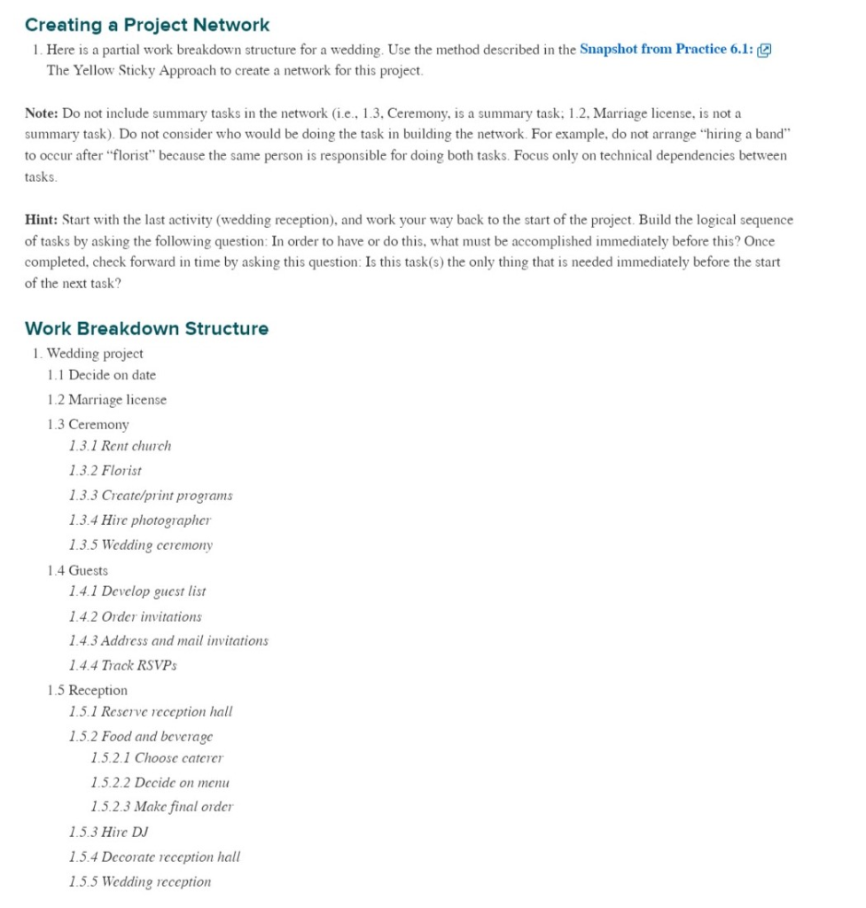 Creating a Project Network 1. Here is a partial