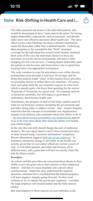 After reading: Risk-Shifting in Health Care and